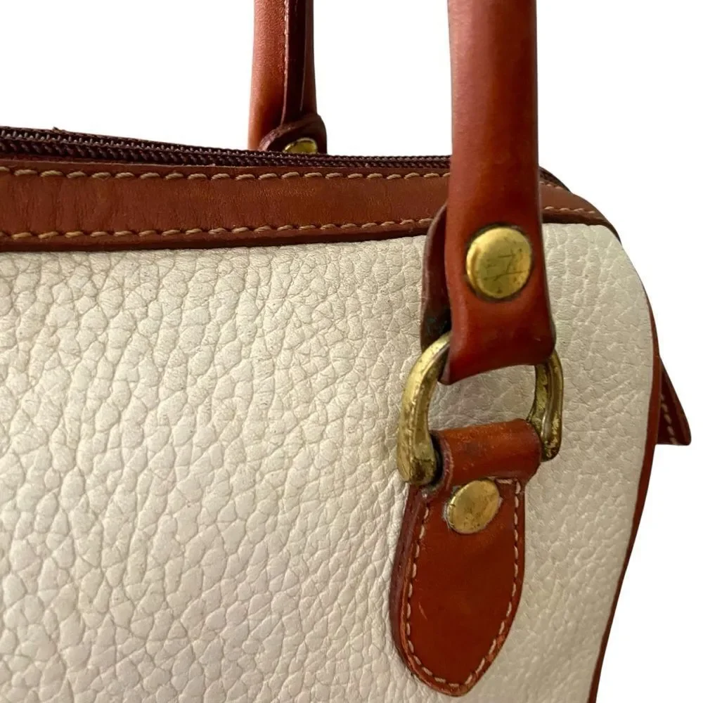 Vintage Liz Claiborne Cream and Brown Leather Satchel Bag